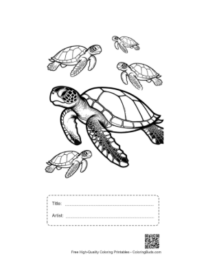 Thumbnail: Mother Green Sea Turtle with Hatchlings Printable with Title and Artist Box