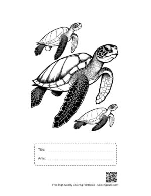 Thumbnail: Playful Green Sea Turtle Family Swimming Printable with Title and Artist Box