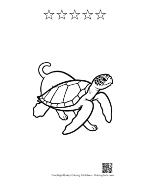 Thumbnail: Playful Green Sea Turtle Swimming with Tail Flare Printable and 5 Star Outline