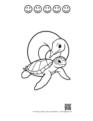 Thumbnail: Protective Swan Embracing Baby Sea Turtle Printable and 5 Happy Face Outline