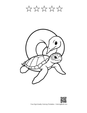 Thumbnail: Protective Swan Embracing Baby Sea Turtle Printable and 5 Star Outline