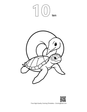 Thumbnail: Protective Swan Embracing Baby Sea Turtle Printable Outline Number 10