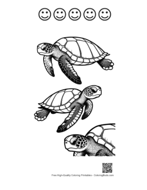 Thumbnail: Three Baby Sea Turtles Swimming Gracefully Printable and 5 Happy Face Outline