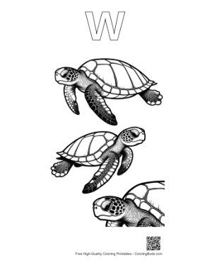 Thumbnail: Three Baby Sea Turtles Swimming Gracefully Printable Outline Alphabet W