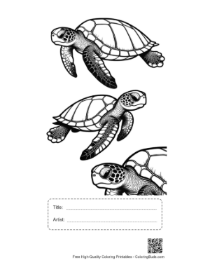 Thumbnail: Three Baby Sea Turtles Swimming Gracefully Printable with Title and Artist Box