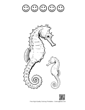 Thumbnail: Mother Seahorse and Baby in Coral Printable and 5 Happy Face Outline