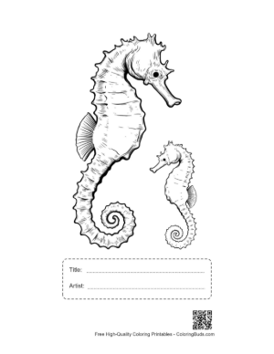 Thumbnail: Mother Seahorse and Baby in Coral Printable with Title and Artist Box
