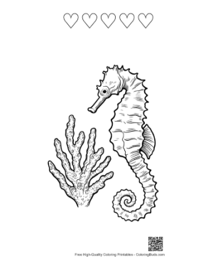Thumbnail: Seahorse Amid Coral Reefs Printable and 5 Heart Outline