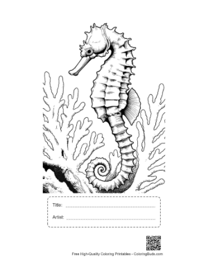 Thumbnail: Seahorse Among Coral Reefs Printable with Title and Artist Box