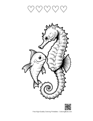 Thumbnail: Seahorse and Baby Fish Embrace Printable and 5 Heart Outline
