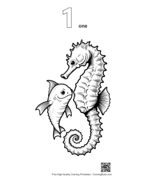 Thumbnail: Seahorse and Baby Fish Embrace Printable Outline Number 1