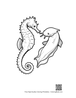 Thumbnail: Seahorse and Dolphin Line Art Duo