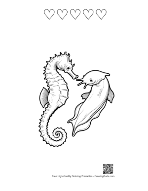Thumbnail: Seahorse and Dolphin Line Art Duo Printable and 5 Heart Outline