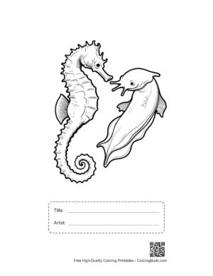 Thumbnail: Seahorse and Dolphin Line Art Duo Printable with Title and Artist Box