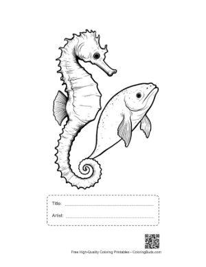 Thumbnail: Seahorse and Fish in Coral Reef Printable with Title and Artist Box
