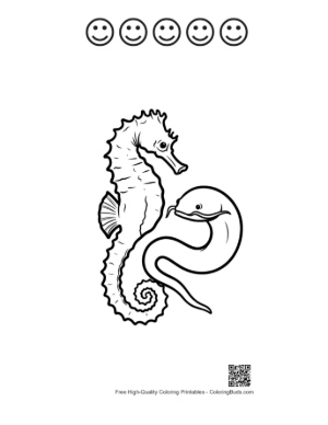 Thumbnail: Seahorse Embraced by Coiling Sea Snake Printable and 5 Happy Face Outline