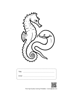 Thumbnail: Seahorse Embraced by Coiling Sea Snake Printable with Title and Artist Box