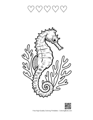 Thumbnail: Seahorse in Coral Printable and 5 Heart Outline