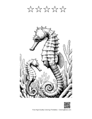 Thumbnail: Seahorses Amid Coral Reefs Printable and 5 Star Outline