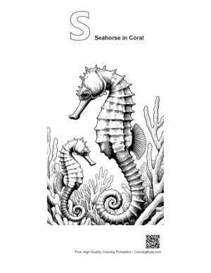 Thumbnail: Seahorses Amid Coral Reefs Printable Outline Alphabet S Seahorse in Coral