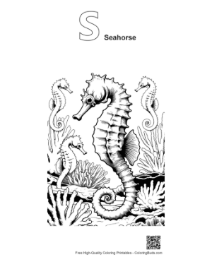 Thumbnail: Seahorses Among Coral Reefs Printable Outline Alphabet S Seahorse