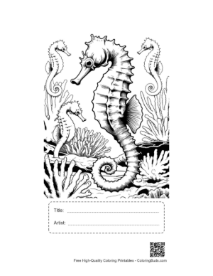 Thumbnail: Seahorses Among Coral Reefs Printable with Title and Artist Box