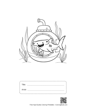 Thumbnail: Baby Hammerhead Shark Inside a Round Submarine Window Printable with Title and Artist Box