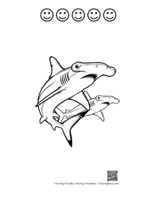 Thumbnail: Cartoon Hammerhead Sharks Leaping Playfully Printable and 5 Happy Face Outline