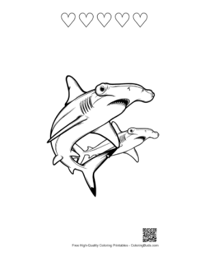 Thumbnail: Cartoon Hammerhead Sharks Leaping Playfully Printable and 5 Heart Outline