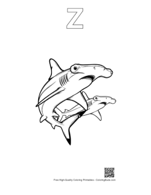 Thumbnail: Cartoon Hammerhead Sharks Leaping Playfully Printable Outline Alphabet Z