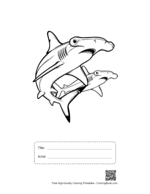 Thumbnail: Cartoon Hammerhead Sharks Leaping Playfully Printable with Title and Artist Box