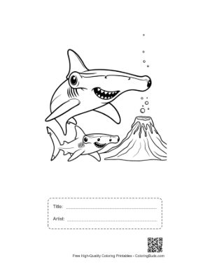 Thumbnail: Cool Shark Character Patrolling the Volcanic Ocean Zone Printable with Title and Artist Box