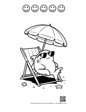 Thumbnail: Cute Great White Shark Coloring Page Printable and 5 Happy Face Outline