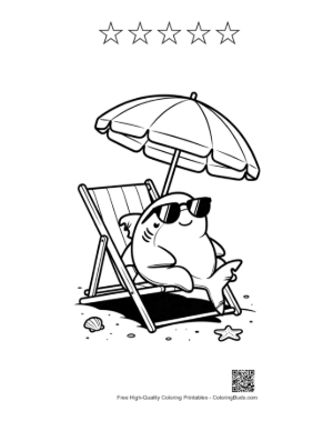 Thumbnail: Cute Great White Shark Coloring Page Printable and 5 Star Outline