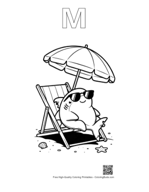 Thumbnail: Cute Great White Shark Coloring Page Printable Outline Alphabet M