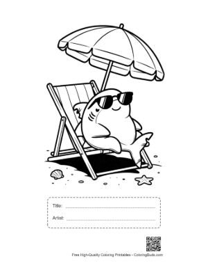 Thumbnail: Cute Great White Shark Coloring Page Printable with Title and Artist Box