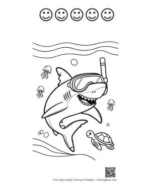 Thumbnail: Cute Great White Shark Printable and 5 Happy Face Outline