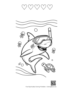Thumbnail: Cute Great White Shark Printable and 5 Heart Outline