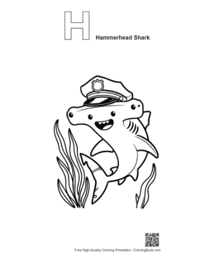 Thumbnail: Cute Hammerhead Shark Printable Outline Alphabet H Hammerhead Shark