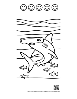 Thumbnail: Cute Hammerhead Shark Swimming in the Deep Blue Sea Printable and 5 Happy Face Outline