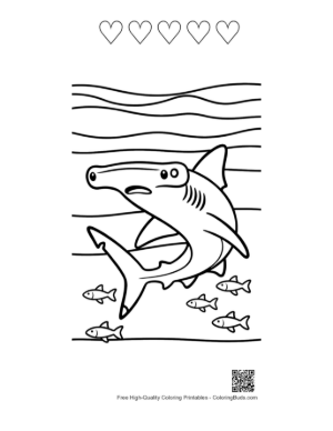 Thumbnail: Cute Hammerhead Shark Swimming in the Deep Blue Sea Printable and 5 Heart Outline