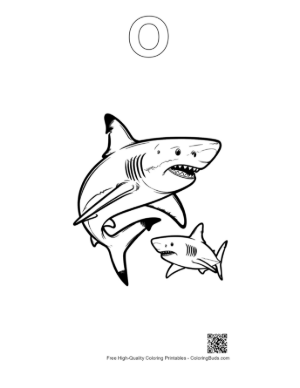 Thumbnail: Fierce Great White Shark and Baby Leaping Printable Outline Alphabet O