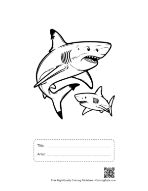 Thumbnail: Fierce Great White Shark and Baby Leaping Printable with Title and Artist Box