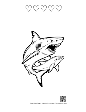 Thumbnail: Fierce Great White Shark Chasing Dolphin Printable and 5 Heart Outline