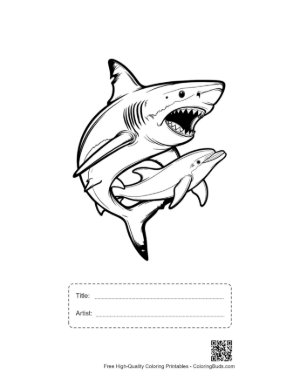 Thumbnail: Fierce Great White Shark Chasing Dolphin Printable with Title and Artist Box