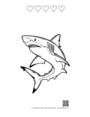 Thumbnail: Fierce Great White Shark Leaping Printable and 5 Heart Outline