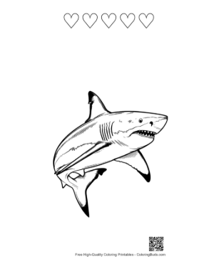 Thumbnail: Fierce Great White Shark Leaping Printable and 5 Heart Outline