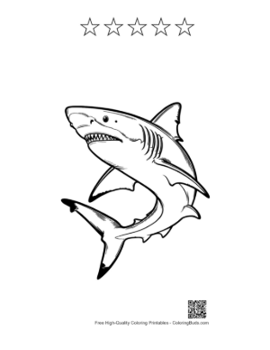 Thumbnail: Fierce Great White Shark Leaping Printable and 5 Star Outline