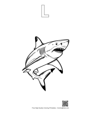 Thumbnail: Fierce Great White Shark Leaping Printable Outline Alphabet L