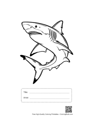 Thumbnail: Fierce Great White Shark Leaping Printable with Title and Artist Box